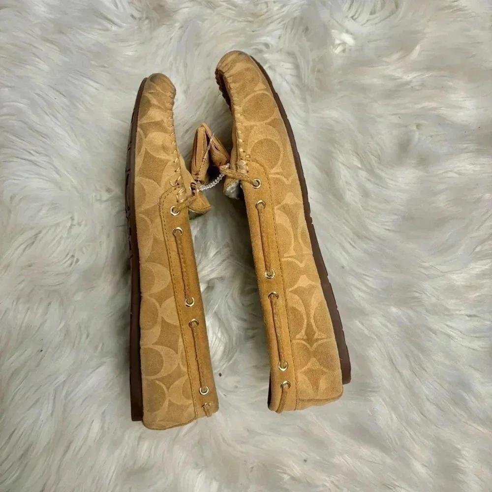 Coach Anita signature cognac tan sherling suede moccasins sz 9.5